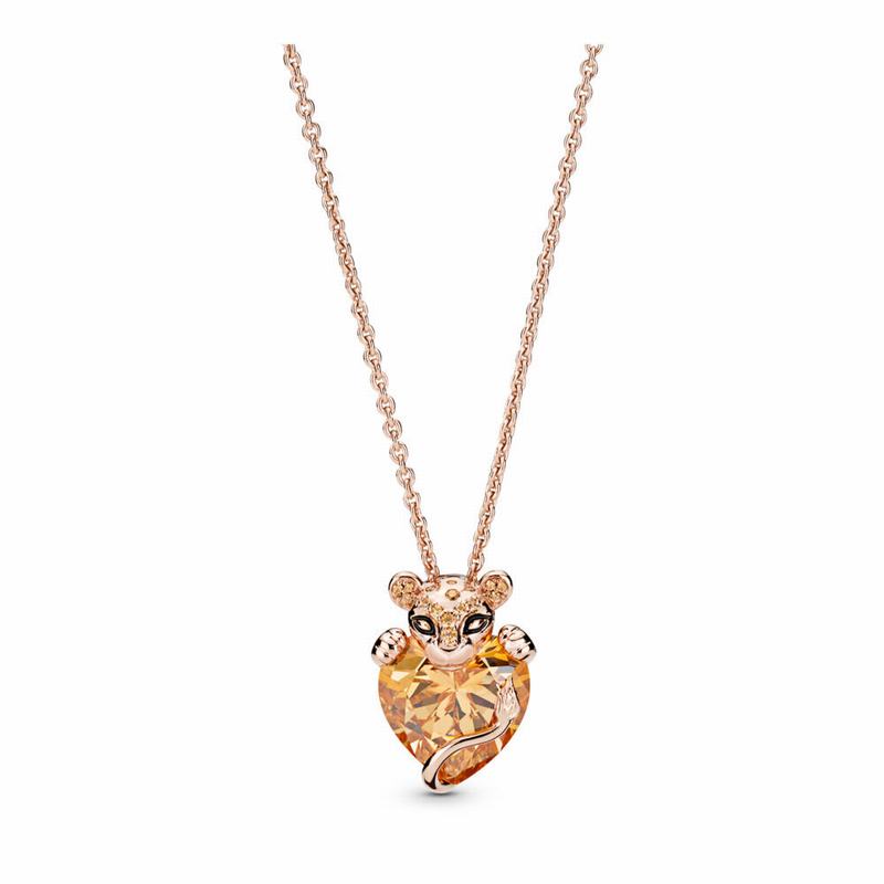 Pandora Rose™ Sparkling Lion Princess Heart Necklace - Pandora Rose/Silicone/Black/Cubic Zirconia -